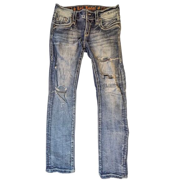 Vintage ROCK REVIVAL Denim Blue Jeans Taye Mid Rise Straight Leg Fit Women's 28 - Picture 2 of 8